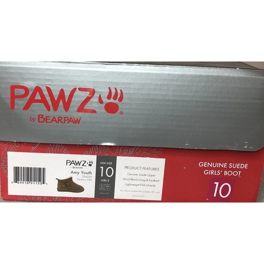 Pawz Bearpaw Amy Ankle Boots Youth Girls Size 10 Brown Genuine Suede Wool Lining
